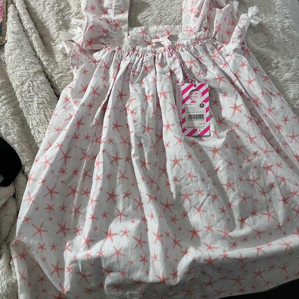 Pumpkin Patch White Dress with Pink Starfish